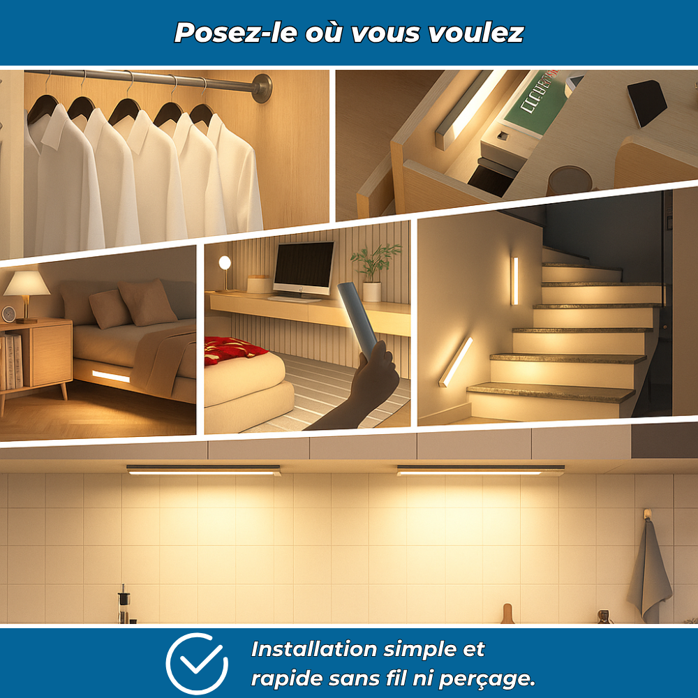 Éclairage LED 30cm sans fil avec détecteur de mouvement intégré